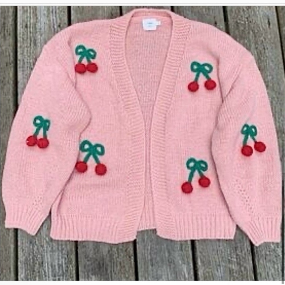 🆕- NWT-Luna Ivy- Coquette Viral CHERRY OPEN CARDIGAN KNIT SWEATER